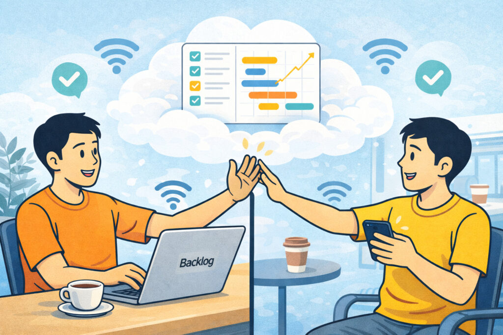 クラウド共有でオフィス×外出先が連携(ハイタッチ)