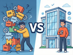 VS構図 管理のための管理に追われ、圧倒されている様子