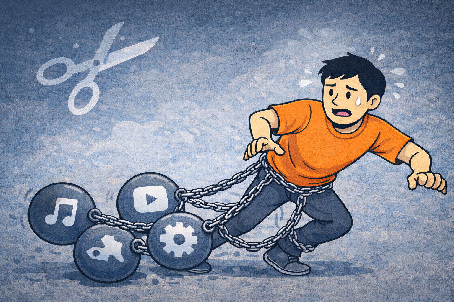 サブスクに縛られて身動きが取れない状態を表したイメージ