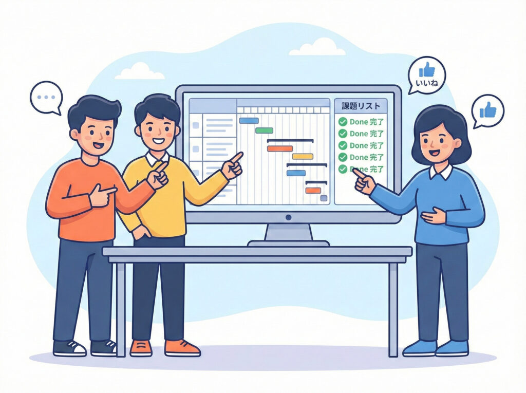 シンプルで見やすいガントチャートと課題リストが表示された画像