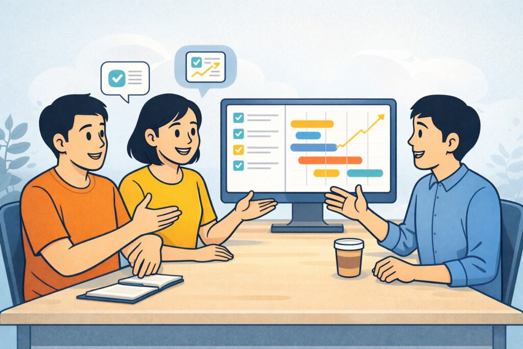 3人チームが整理されたタスクで円滑に協力